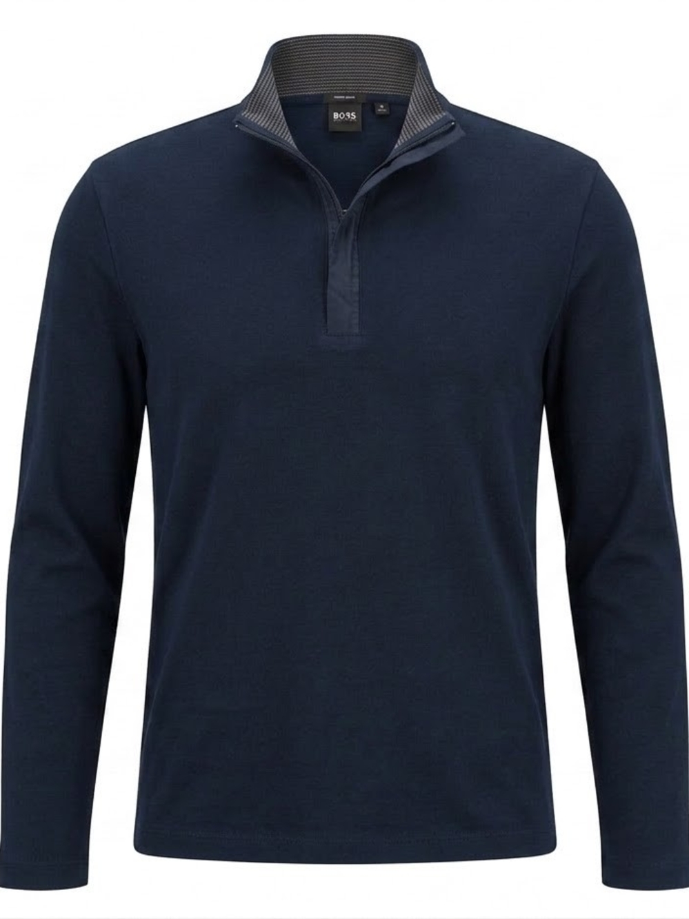 Hugo Boss Navy Blue Quarter Zip Men's Sweater Jumper Mock Neck Minimalist Preppy